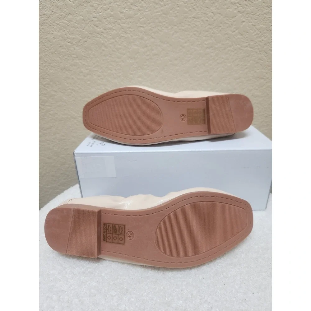Women's Elastic Glove Flats, Nude Beige Square Toe Ballet Shoes Size 38 US 7.5
